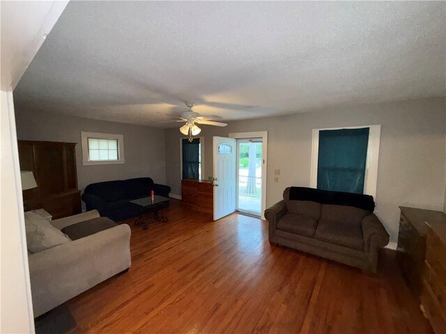 110 W Mechanic Ave, Independence, MO 64050 - living room with wood finished floors, baseboards, plenty of natural light, and a textured ceiling