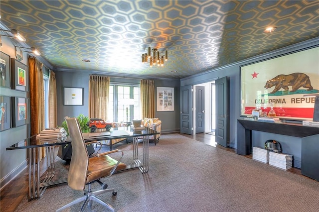 office featuring baseboards and ornamental molding