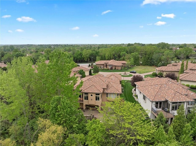 bird's eye view featuring a view of trees