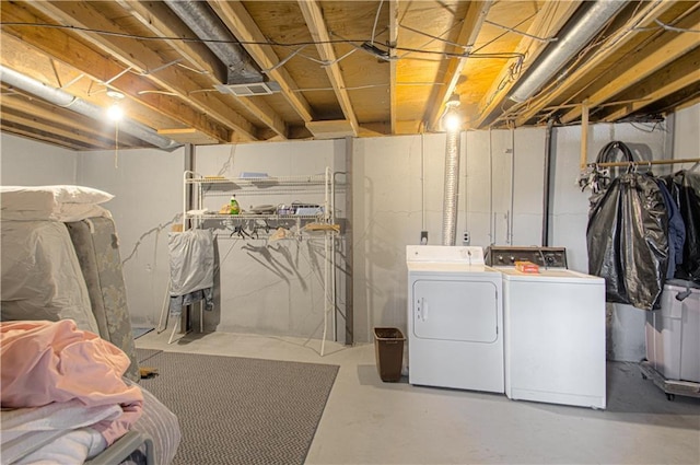 unfinished below grade area with separate washer and dryer