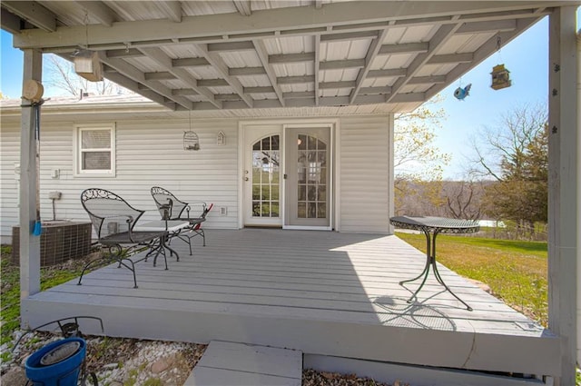 wooden deck featuring central AC