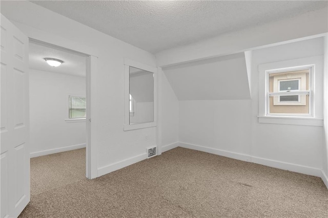 805 N 18th St, Kansas City, KS 66102 - additional living space featuring carpet, a textured ceiling, baseboards, and vaulted ceiling