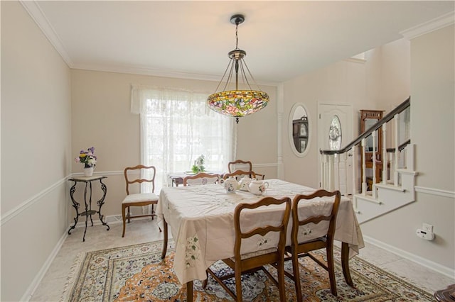 13605 W 48th St, Shawnee, KS 66216 - dining area with stairs, ornamental molding, and baseboards