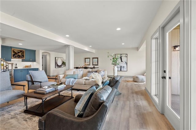 8016 Round Prairie St, Shawnee, KS 66220 - living area featuring light wood-type flooring and recessed lighting