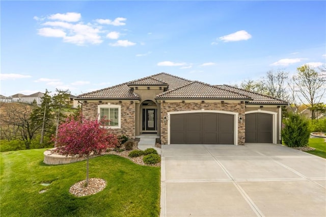 420 NW Kaylea Ct, Lees Summit, MO 64081 - mediterranean / spanish-style house with a garage, concrete driveway, and a front yard
