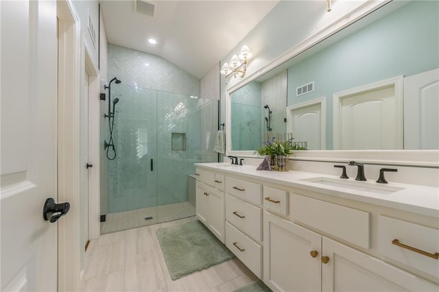 420 NW Kaylea Ct, Lees Summit, MO 64081 - full bathroom with a marble finish shower, double vanity, and recessed lighting