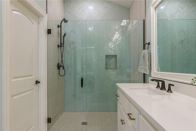 420 NW Kaylea Ct, Lees Summit, MO 64081 - full bath with vanity, a stall shower, and tile patterned flooring