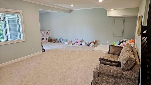 420 NW Kaylea Ct, Lees Summit, MO 64081 - recreation room with crown molding, carpet flooring, and recessed lighting