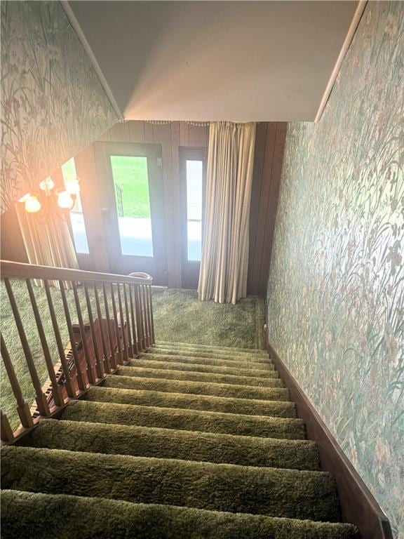 214 W 5th St, Lebo, KS 66856 - stairs with wallpapered walls and carpet