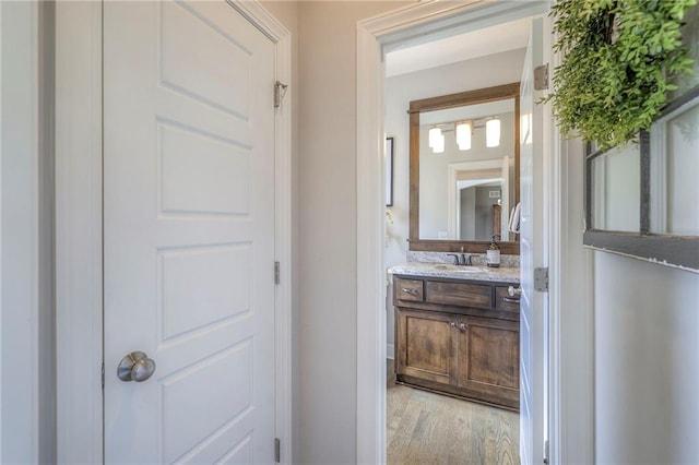 bathroom with vanity and wood finished floors