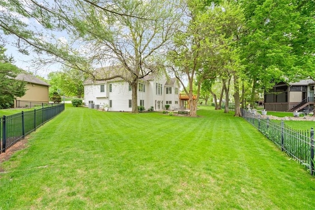 view of yard with a fenced backyard