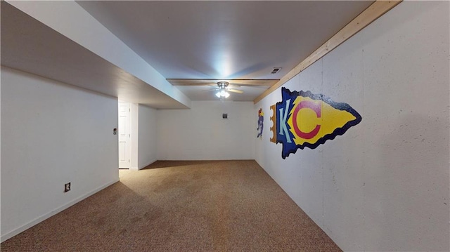 finished below grade area with carpet flooring and visible vents