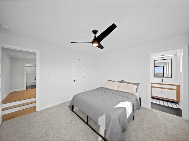 bedroom featuring baseboards, carpet, and a ceiling fan