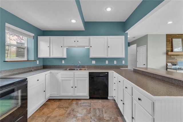 24101 S State Route K, Pleasant Hill, MO 64080 - kitchen featuring black appliances, a sink, a peninsula, white cabinetry, and recessed lighting