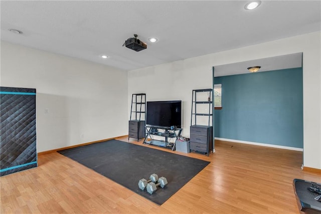 24101 S State Route K, Pleasant Hill, MO 64080 - unfurnished living room featuring baseboards, wood finished floors, and recessed lighting