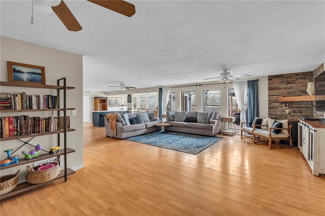 24101 S State Route K, Pleasant Hill, MO 64080 - living room with a ceiling fan, light wood-type flooring, a textured ceiling, and baseboards