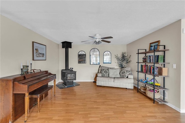 24101 S State Route K, Pleasant Hill, MO 64080 - sitting room with a ceiling fan, light wood-type flooring, a wood stove, and baseboards