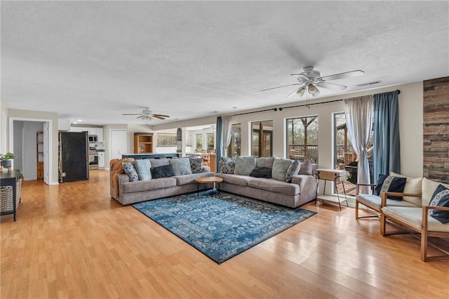 24101 S State Route K, Pleasant Hill, MO 64080 - living room with a ceiling fan, healthy amount of natural light, light wood finished floors, and a textured ceiling