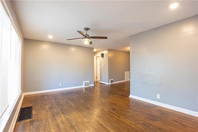 9904 E 60th Ter, Raytown, MO 64133 - empty room with visible vents, ceiling fan, recessed lighting, and wood finished floors