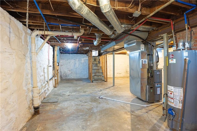 9904 E 60th Ter, Raytown, MO 64133 - unfinished basement with stairs, water heater, and heating unit