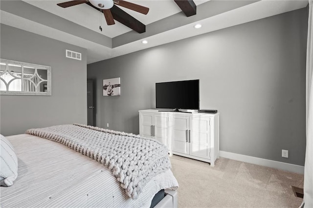 4513 NE Parks Summit Ter, Lees Summit, MO 64064 - bedroom featuring baseboards, recessed lighting, visible vents, ceiling fan, and light colored carpet