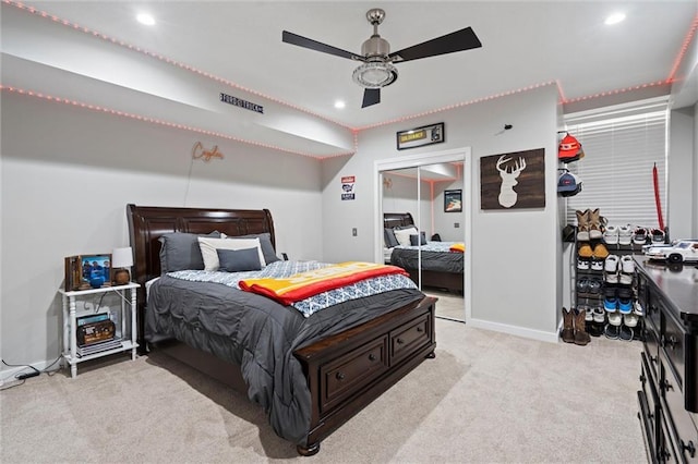 4513 NE Parks Summit Ter, Lees Summit, MO 64064 - carpeted bedroom featuring baseboards, a ceiling fan, and recessed lighting
