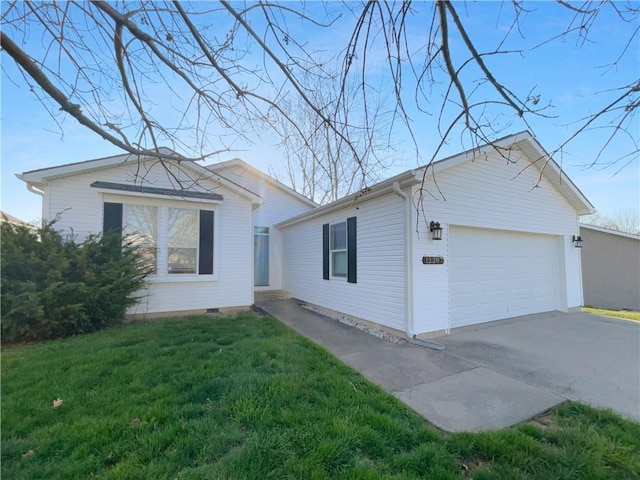 12207 N Pomona Ave, Kansas City, MO 64163 - view of front of house with an attached garage, a front lawn, and aphalt driveway