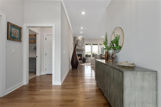 6604 NW 107th Ct, Kansas City, MO 64154 - corridor featuring crown molding, baseboards, recessed lighting, and wood finished floors
