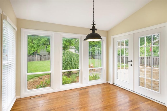 3600 W 48th St, Roeland Park, KS 66205 - unfurnished sunroom with french doors, vaulted ceiling, and healthy amount of natural light