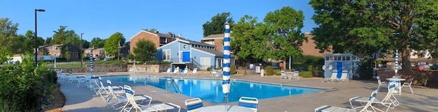 community pool with a patio area