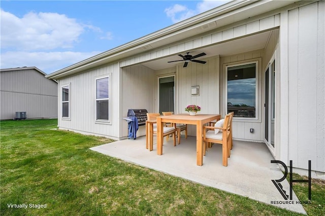 19703 W 196th St, Spring Hill, KS 66083 - view of patio / terrace with ceiling fan, outdoor dining area, and grilling area