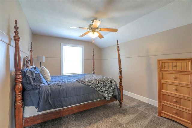 bedroom featuring ceiling fan, carpet flooring, and baseboards