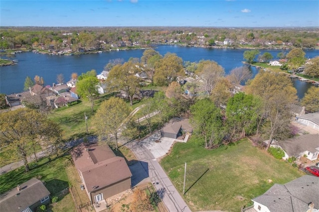 aerial view with a water view and a residential view