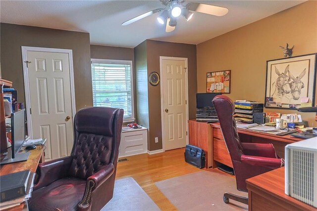15404 NE 181st St, Holt, MO 64048 - office area featuring a ceiling fan and light wood-style floors