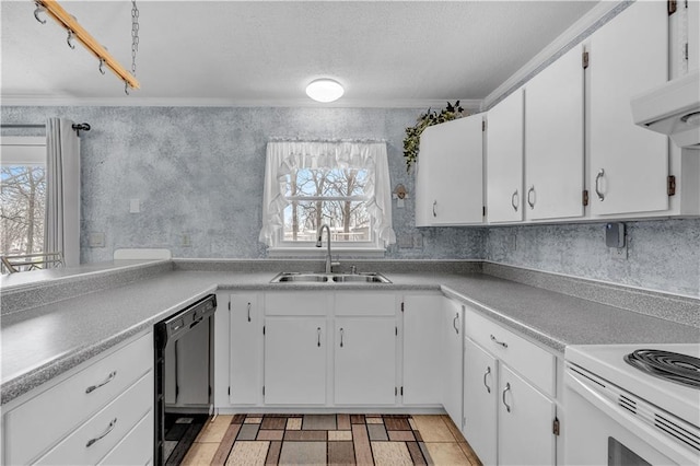 kitchen with a sink, light countertops, white cabinetry, and dishwasher