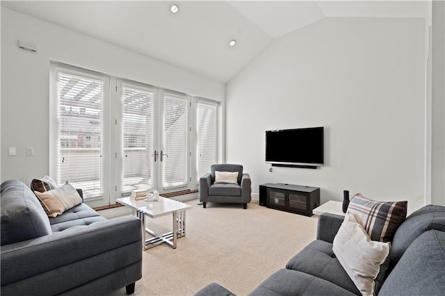 4924 Central St, Kansas City, MO 64112 - living area featuring recessed lighting, lofted ceiling, and carpet floors