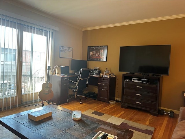 4209 Clark Ave Unit 4209-4, Kansas City, MO 64111 - office area featuring baseboards, crown molding, and wood finished floors