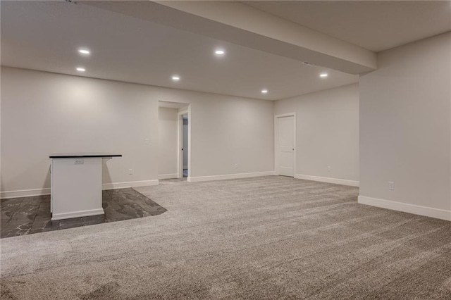8216 NW 89th Ter, Kansas City, MO 64153 - basement featuring baseboards, carpet, and recessed lighting