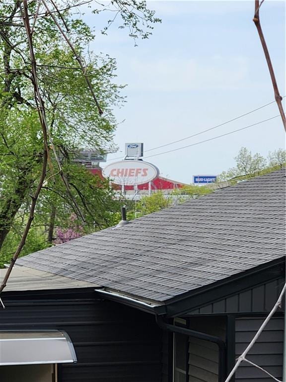 details featuring roof with shingles