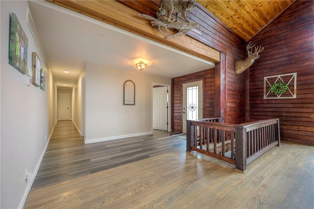 43 901st Rd, Clinton, MO 64735 - foyer featuring wood ceiling, wood finished floors, baseboards, and vaulted ceiling