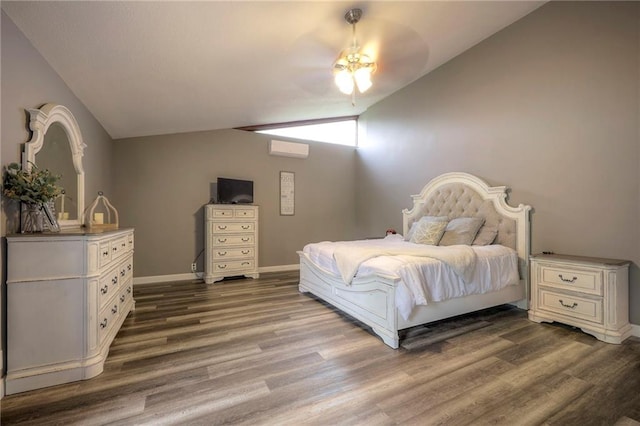 43 901st Rd, Clinton, MO 64735 - bedroom with dark wood-type flooring, baseboards, vaulted ceiling, and a ceiling fan