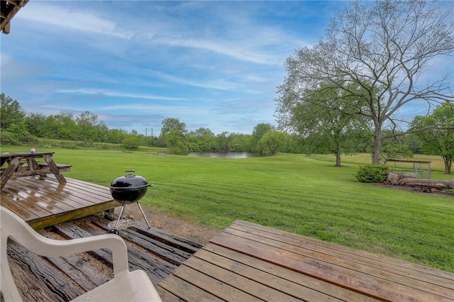 43 901st Rd, Clinton, MO 64735 - wooden terrace featuring a water view, golf course view, and a lawn