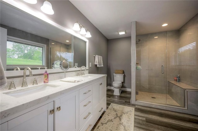 43 901st Rd, Clinton, MO 64735 - full bathroom with a sink, toilet, a shower stall, and wood finished floors
