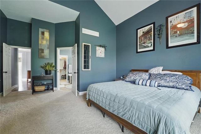797 NW 1621st Rd, Bates City, MO 64011 - carpeted bedroom featuring baseboards and high vaulted ceiling