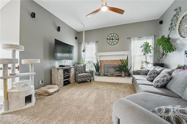 797 NW 1621st Rd, Bates City, MO 64011 - living room featuring carpet floors and a ceiling fan