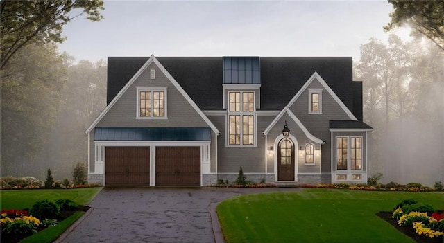 5214 W 66th Ter, Prairie Village, KS 66208 - view of front facade with stone siding, a front lawn, driveway, and a garage
