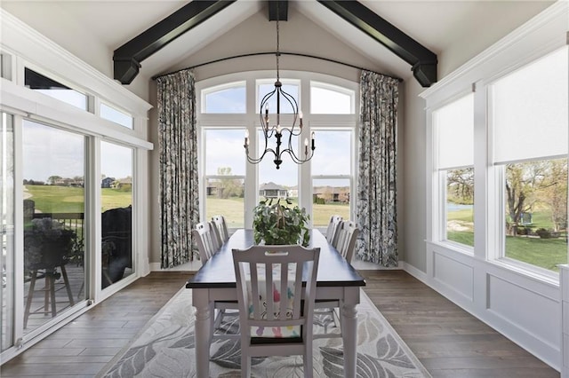 6840 Belmont Dr, Shawnee, KS 66226 - sunroom / solarium featuring a chandelier, plenty of natural light, and beam ceiling
