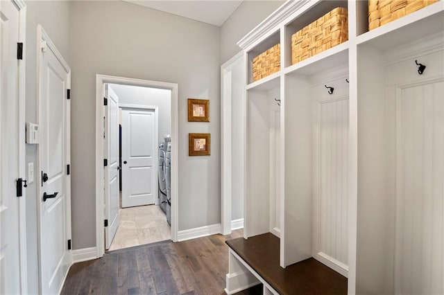6840 Belmont Dr, Shawnee, KS 66226 - mudroom featuring dark wood-type flooring and baseboards