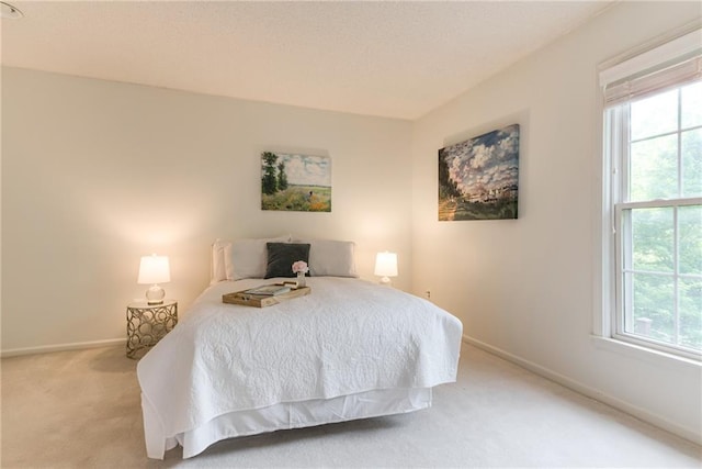 bedroom featuring carpet floors, baseboards, and multiple windows