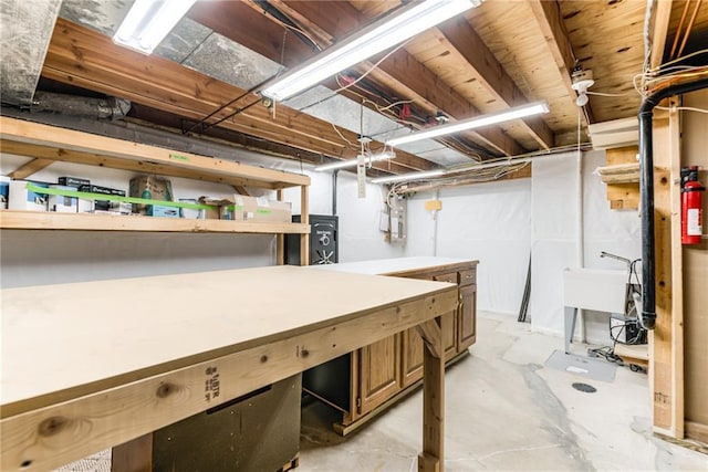 view of unfinished basement